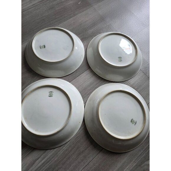 Set Of 4 Limoges France L.R.L. & Co. 7.5" White Porcelain Bowls With Gold Rim - Picture 5 of 6